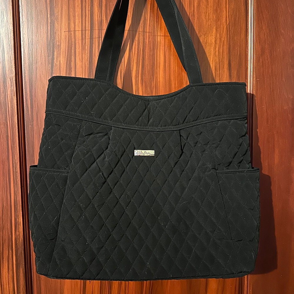 Vera Bradley Black Quilted Large Tote Purse with Side Pockets